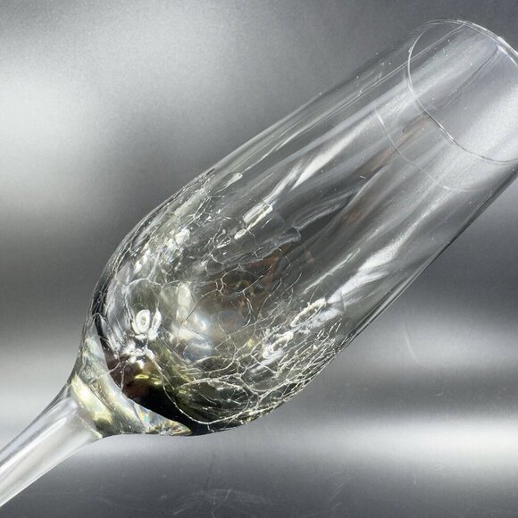 Pier 1 Smokey Black Crackle Glass Flute Drinking Glasses Set 2 Clear Bottom - Picture 6 of 13